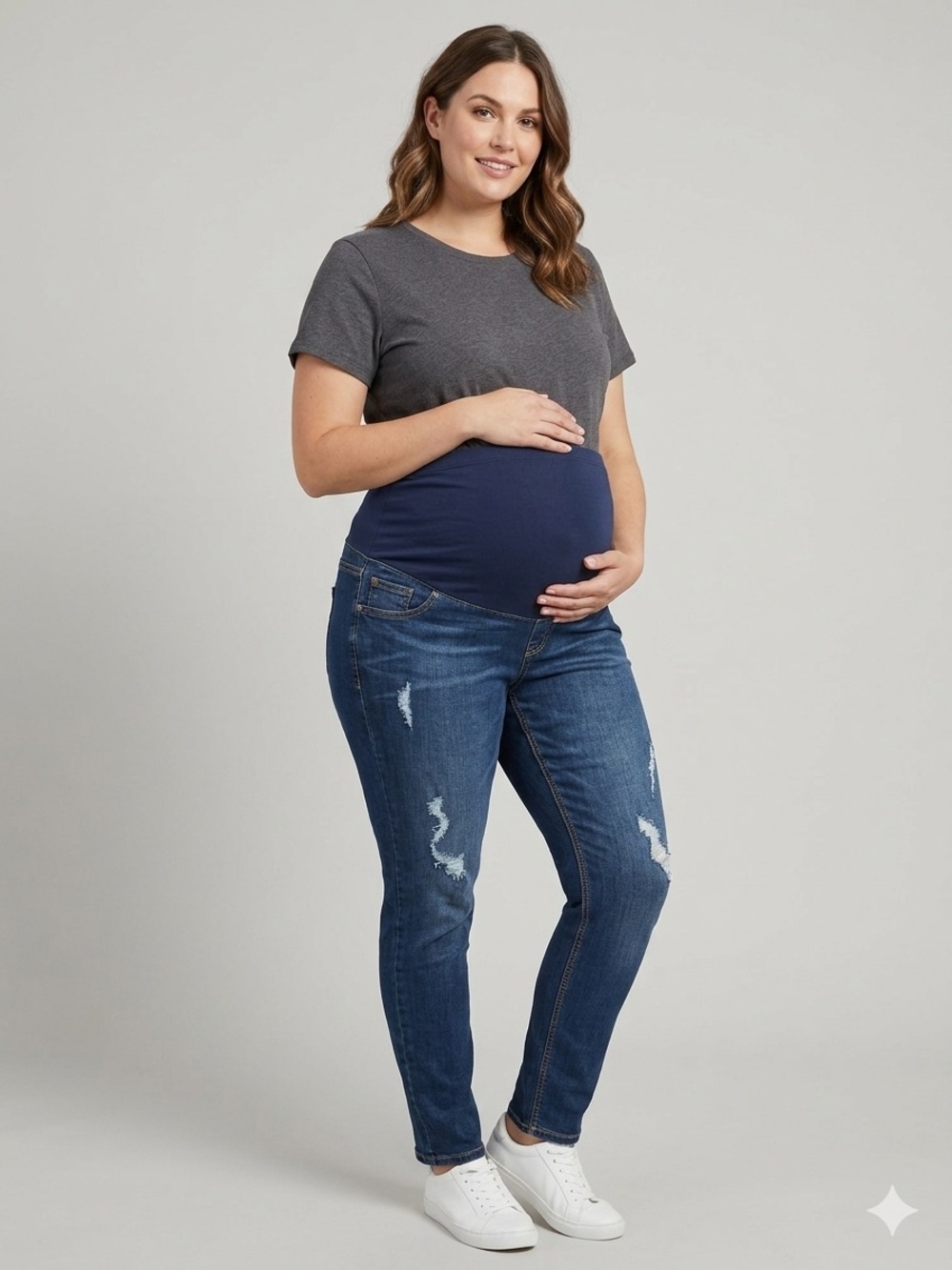 1822 Denim Dark Blue Maternity Skinny Jeans with Navy Stretch Panel